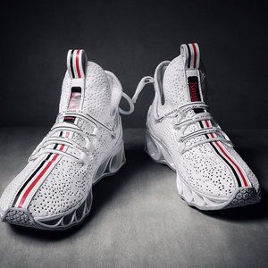 Red Black Striped Casual Shoes for Men Cool Heel